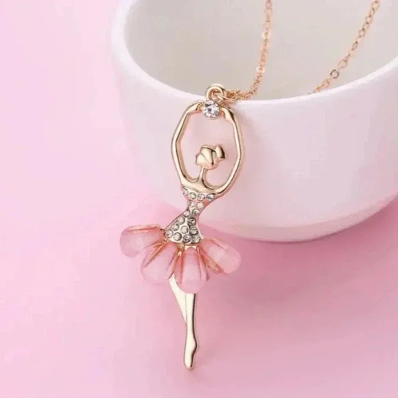 Cute Pink Skirt Ballet Dancer Girls Rhinestone Fashion Necklace - Picture 1 of 5